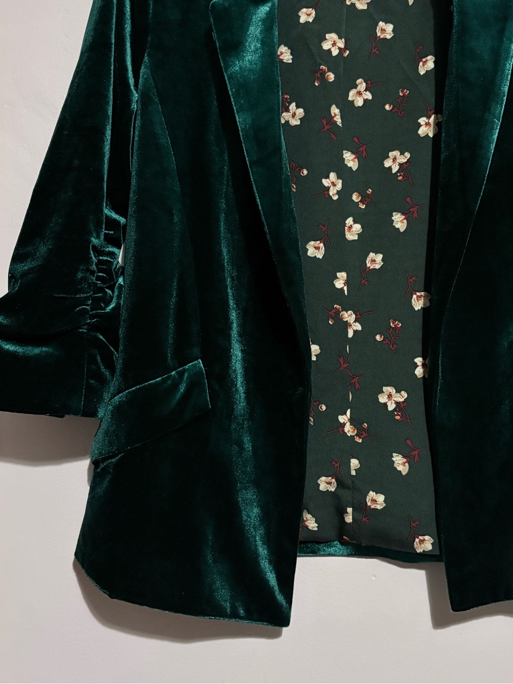 Under Blue Skies Dark Green Velvet Blazer with Floral Lining - Women - Picture 3 of 7